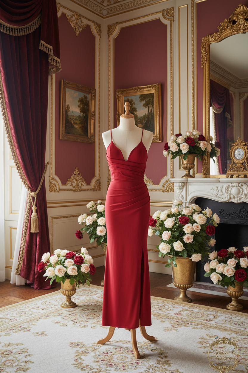 Vestido rojo en maniquí Bridgerton